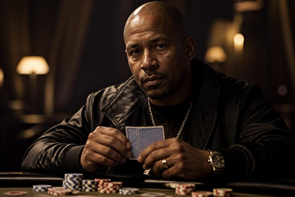 découvrez le portrait de kool shen, légende du rap et passionné de poker, dans le bruno lopes poker. plongez dans l'univers unique de cette icône mêlant musique et cartes.